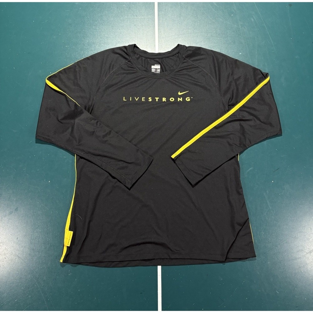 Nike Livestrong Long Sleeve Running Shirt Women's Large Black Yellow Athletic